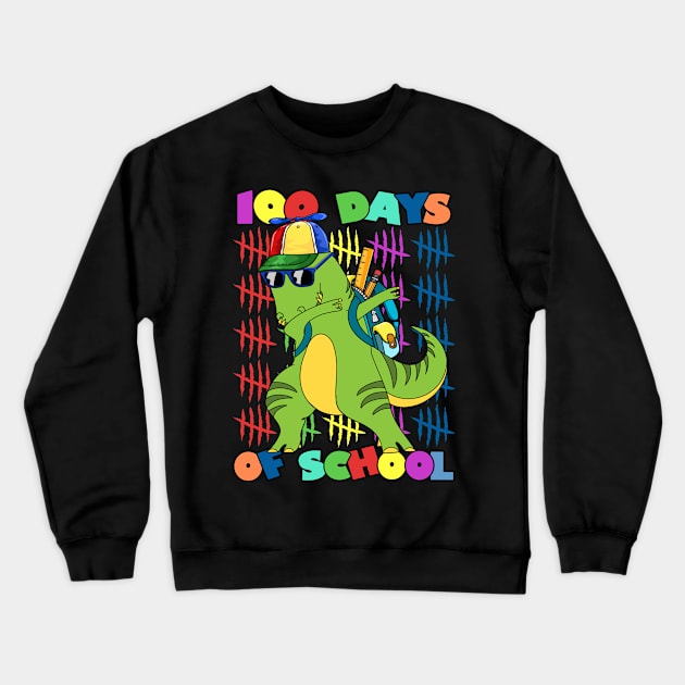 100 Days Of School Dabbing Dinosaur T-rex Crewneck Sweatshirt by mohazain